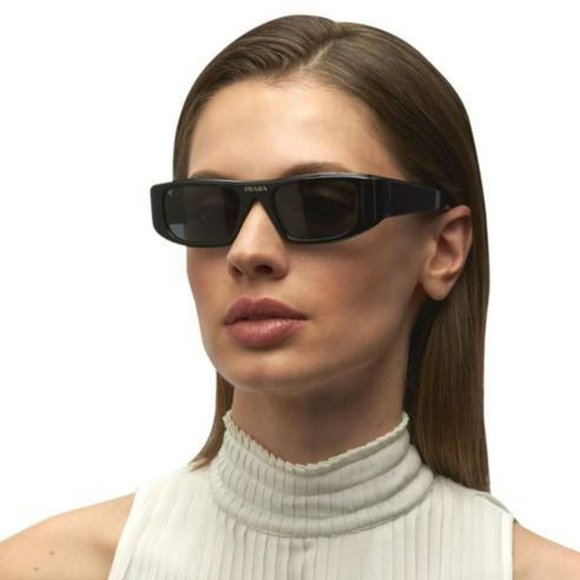 NEW Prada PR20WS 1AB5S0 Black Gray Rectangle Unisex Sunglasses - Picture 9 of 11